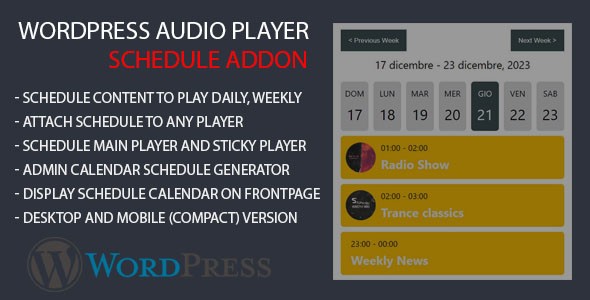Modern Audio Player Schedule AddOn Preview Wordpress Plugin - Rating, Reviews, Demo & Download