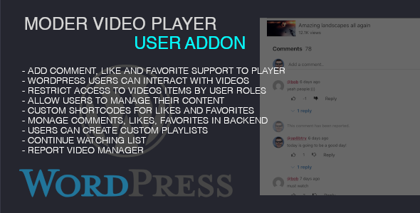 Modern Video Player User AddOn Preview Wordpress Plugin - Rating, Reviews, Demo & Download