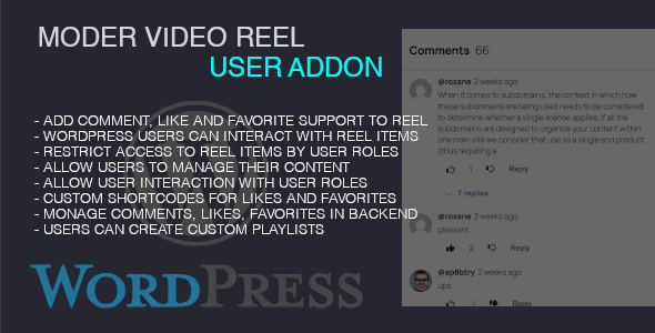 Modern Video Reel User AddOn Preview Wordpress Plugin - Rating, Reviews, Demo & Download