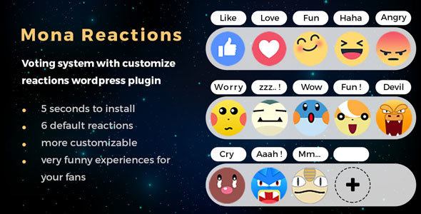 Mona Reaction – Voting System With Customizable Reactions Wordpress Plugin Preview - Rating, Reviews, Demo & Download