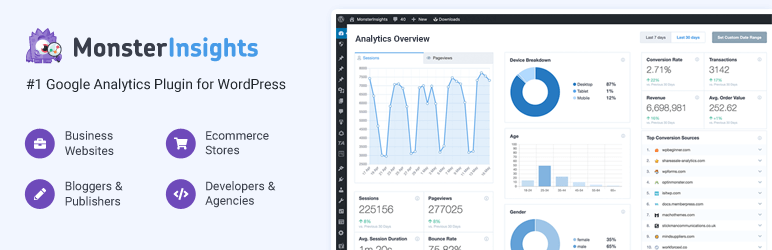 MonsterInsights – Google Analytics Dashboard Plugin for Wordpress (Website Stats Made Easy) Preview - Rating, Reviews, Demo & Download