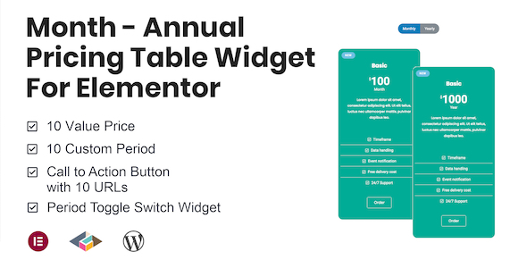 Month – Annual Pricing Table Widget For Elementor Preview Wordpress Plugin - Rating, Reviews, Demo & Download