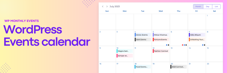 Monthly Events Calendar Preview Wordpress Plugin - Rating, Reviews, Demo & Download