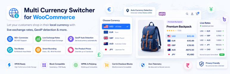 Multi Currency Switcher For WooCommerce Preview Wordpress Plugin - Rating, Reviews, Demo & Download