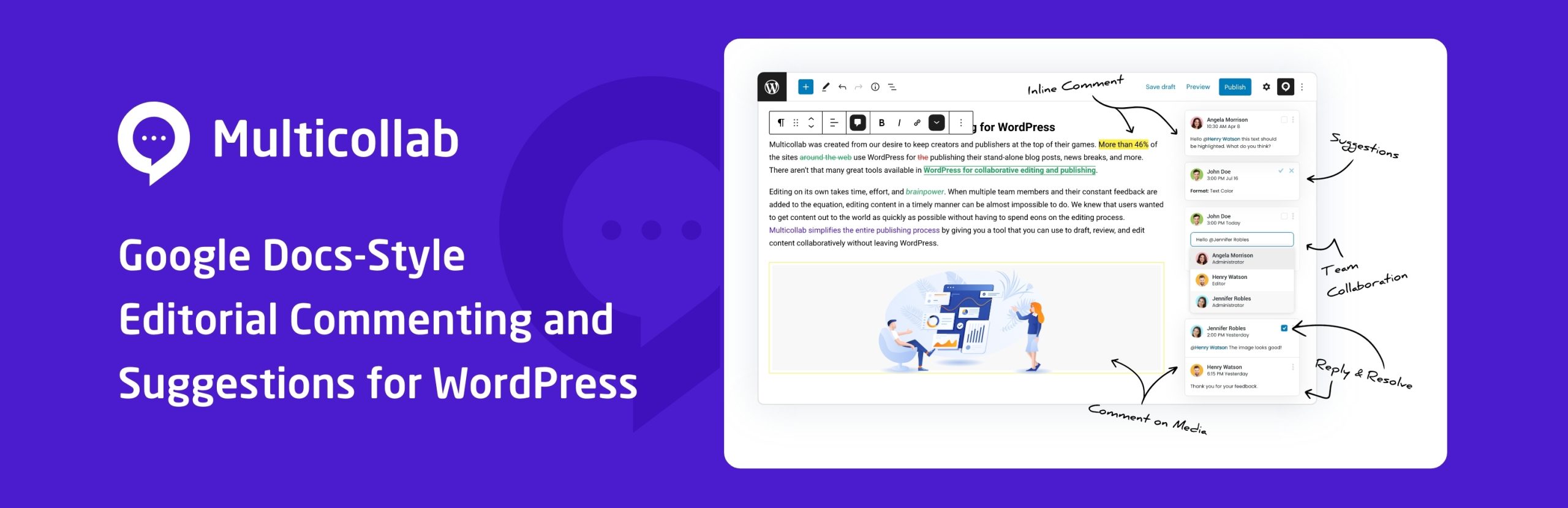 Multicollab – Power Up Your Editorial Workflow And Collaboration With Direct Commenting And Tagging! Preview Wordpress Plugin - Rating, Reviews, Demo & Download