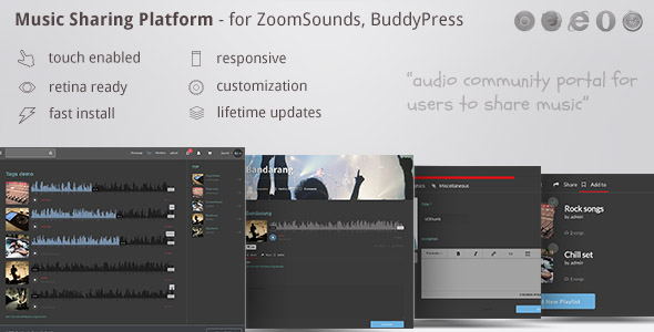 Music Sharing Platform – Plugin for Wordpress / ZoomSounds Addon, BuddyPress Integrated Preview - Rating, Reviews, Demo & Download