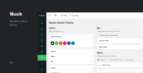 Musik – WordPress Admin Theme Preview - Rating, Reviews, Demo & Download