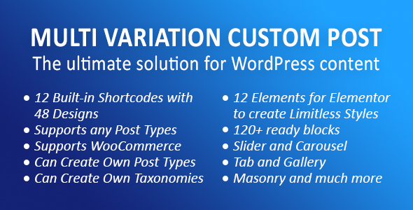 MVCP: Multi Variation Custom Post WordPress Plugin Preview - Rating, Reviews, Demo & Download