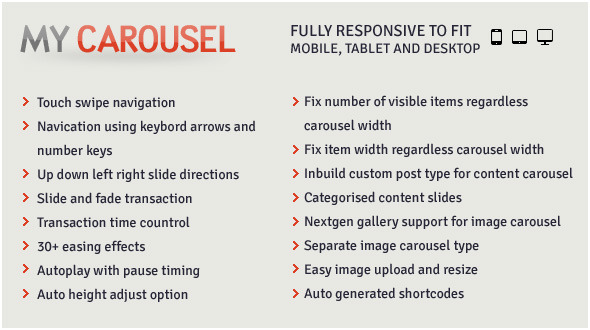 MyCarousel – Responsive Carousel Wordpress Plugin Preview - Rating, Reviews, Demo & Download