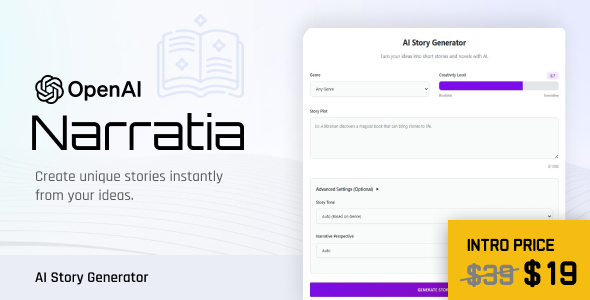 Narratia: AI Story Generator Preview Wordpress Plugin - Rating, Reviews, Demo & Download