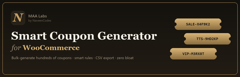NaveenCodes Smart Coupon Generator For WooCommerce Preview Wordpress Plugin - Rating, Reviews, Demo & Download