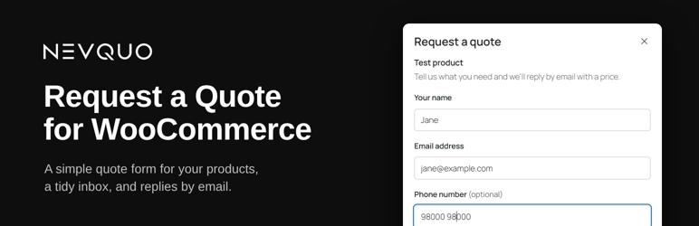 Nevquo Request A Quote For WooCommerce Preview Wordpress Plugin - Rating, Reviews, Demo & Download