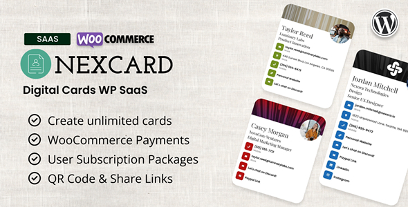 NexCard – VCard & Business Cards Builder WordPress SaaS Preview - Rating, Reviews, Demo & Download