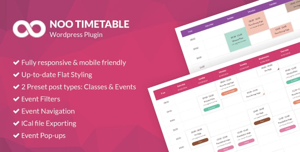 Noo Timetable – Responsive Calendar & Auto Sync WordPress Plugin Preview - Rating, Reviews, Demo & Download