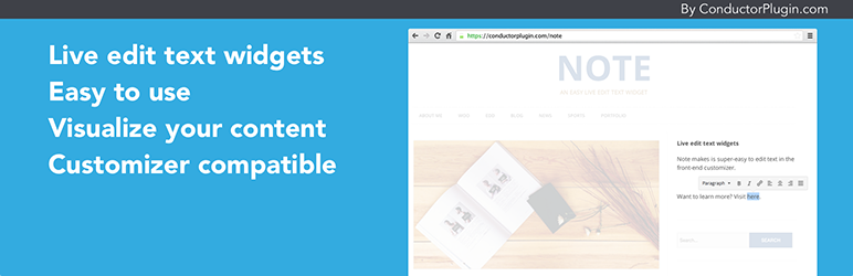 Note – A Live Edit Text Widget Preview Wordpress Plugin - Rating, Reviews, Demo & Download