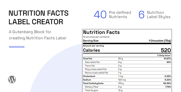 Nutrition Facts Label Creator (Gutenberg Block) Preview Wordpress Plugin - Rating, Reviews, Demo & Download