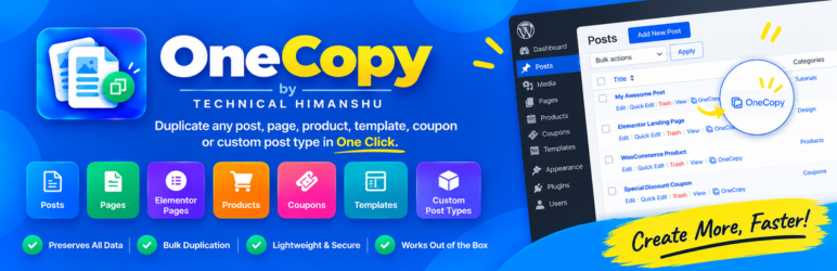 OneCopy By Technical Himanshu Preview Wordpress Plugin - Rating, Reviews, Demo & Download