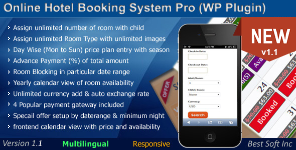 Online Hotel Booking System Pro (WordPress Plugin) Preview - Rating, Reviews, Demo & Download