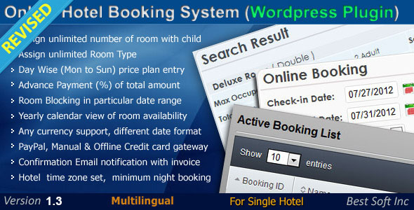 Online Hotel Booking System (WordPress Plugin) Preview - Rating, Reviews, Demo & Download
