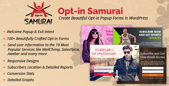 Opt-in Samurai – Create Beautiful Opt-in Popup Forms In WordPress Preview - Rating, Reviews, Demo & Download