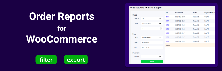 Order Reports For WooCommerce Preview Wordpress Plugin - Rating, Reviews, Demo & Download