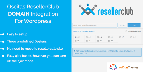 OsCitas – ResellerClub Domain Registration Integration Kit Preview Wordpress Plugin - Rating, Reviews, Demo & Download