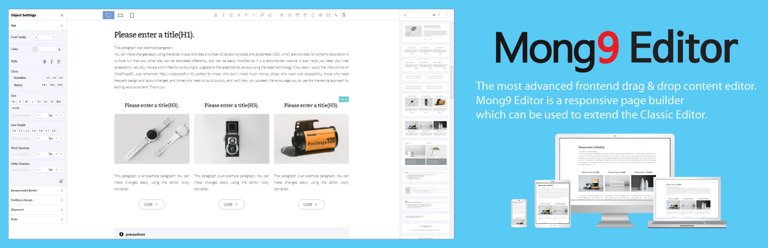 Page Builder For Posts – Mong9 Editor Preview Wordpress Plugin - Rating, Reviews, Demo & Download