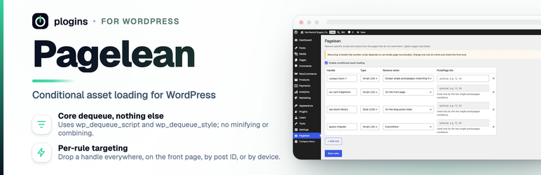 Pagelean – Conditional Script And Style Loading Preview Wordpress Plugin - Rating, Reviews, Demo & Download