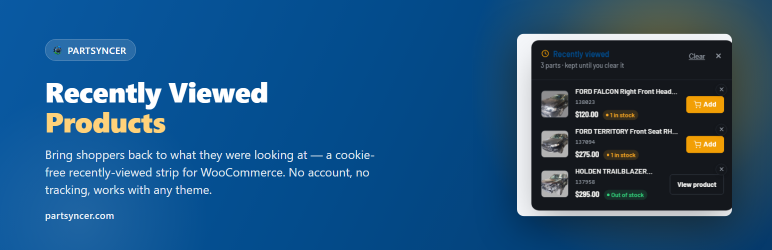PartSyncer Recently Viewed Products Preview Wordpress Plugin - Rating, Reviews, Demo & Download