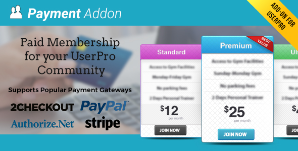 Payment Addon For UserPro Preview Wordpress Plugin - Rating, Reviews, Demo & Download