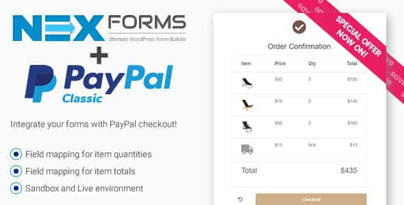 PayPal For NEX-Forms Preview Wordpress Plugin - Rating, Reviews, Demo & Download
