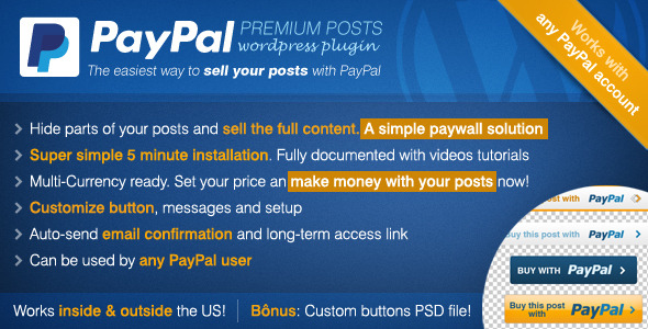 PayPal Premium Posts: Paywall WordPress Plugin Preview - Rating, Reviews, Demo & Download