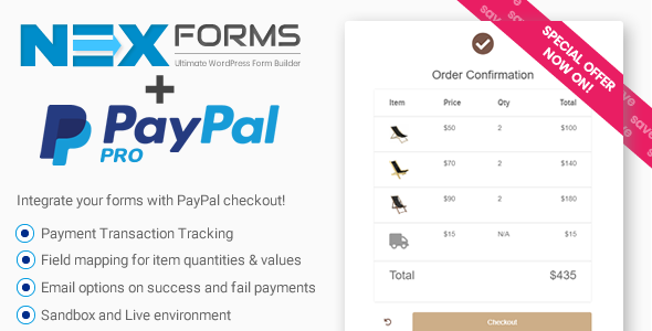 PayPal Pro For NEX-Forms Preview Wordpress Plugin - Rating, Reviews, Demo & Download