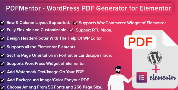 PDFMentor Pro – WordPress PDF Generator For Elementor Preview - Rating, Reviews, Demo & Download