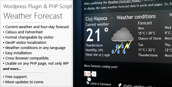 PHP & Wordpress Weather Forecast Plugin Preview - Rating, Reviews, Demo & Download