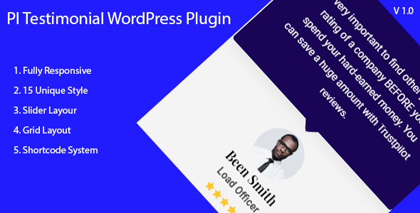 PI Testimonial – WordPress Testimonial Showcase Plugin Preview - Rating, Reviews, Demo & Download