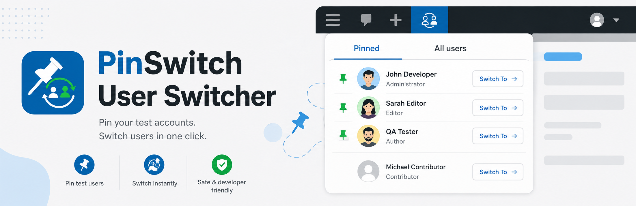 PinSwitch User Switcher Preview Wordpress Plugin - Rating, Reviews, Demo & Download