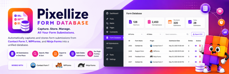 Pixellize Form Database Preview Wordpress Plugin - Rating, Reviews, Demo & Download