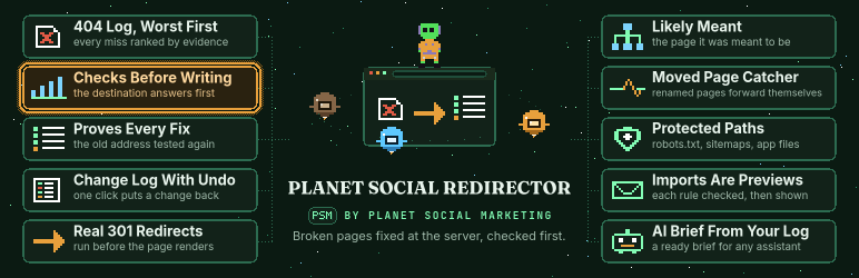 Planet Social Redirector Preview Wordpress Plugin - Rating, Reviews, Demo & Download