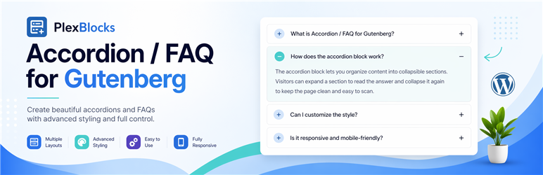 Plexblocks – Accordion For Block Editor Preview Wordpress Plugin - Rating, Reviews, Demo & Download