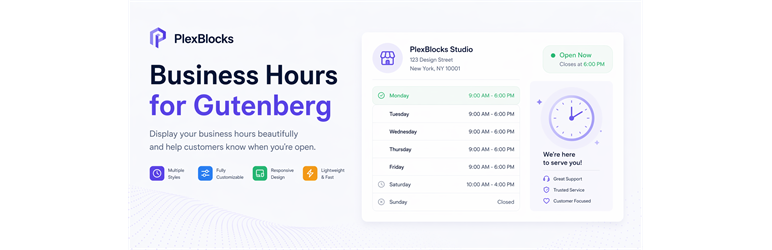 PlexBlocks – Business Hours For Block Editor Preview Wordpress Plugin - Rating, Reviews, Demo & Download