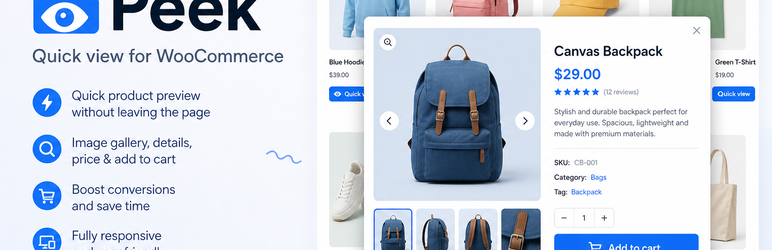 Plogins Peek – Product Preview For WooCommerce Preview Wordpress Plugin - Rating, Reviews, Demo & Download