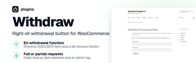 Plogins Withdraw – Right Of Withdrawal Button For WooCommerce Preview Wordpress Plugin - Rating, Reviews, Demo & Download