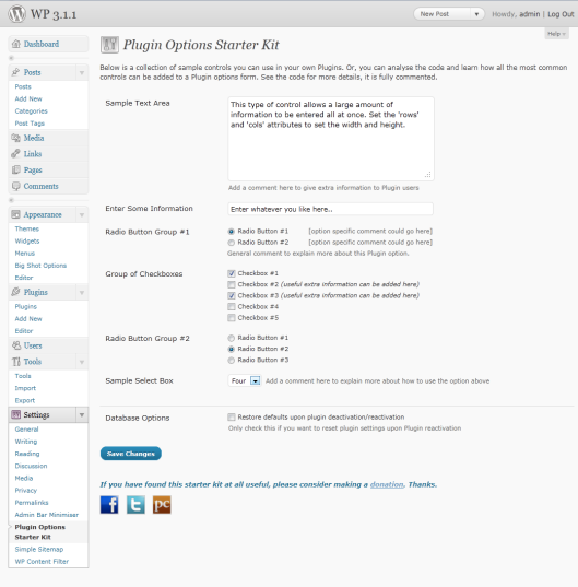 Plugin Options Starter Kit Preview - Rating, Reviews, Demo & Download