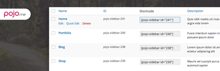Pojo Sidebars Preview Wordpress Plugin - Rating, Reviews, Demo & Download