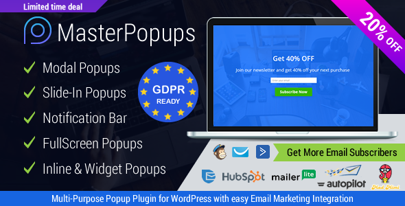 Popup Plugin For WordPress & Popup Editor – Master Popups For Email Subscription Preview - Rating, Reviews, Demo & Download