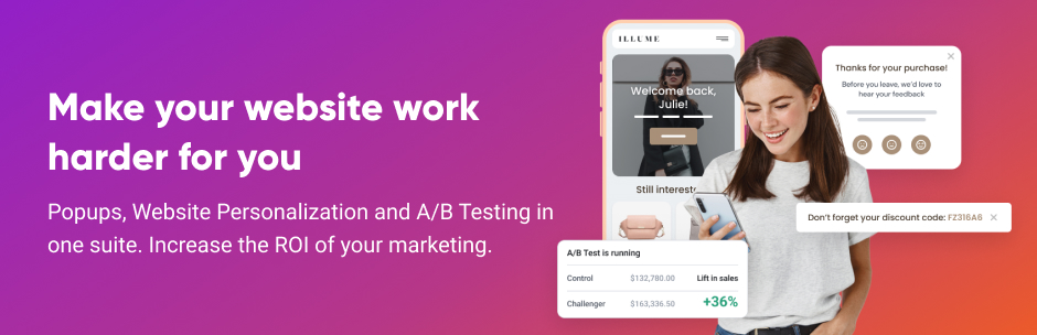 Popups, Website Personalization, A/B Testing Plugin for Wordpress – Email & SMS Popups, Exit Intent & More Preview - Rating, Reviews, Demo & Download