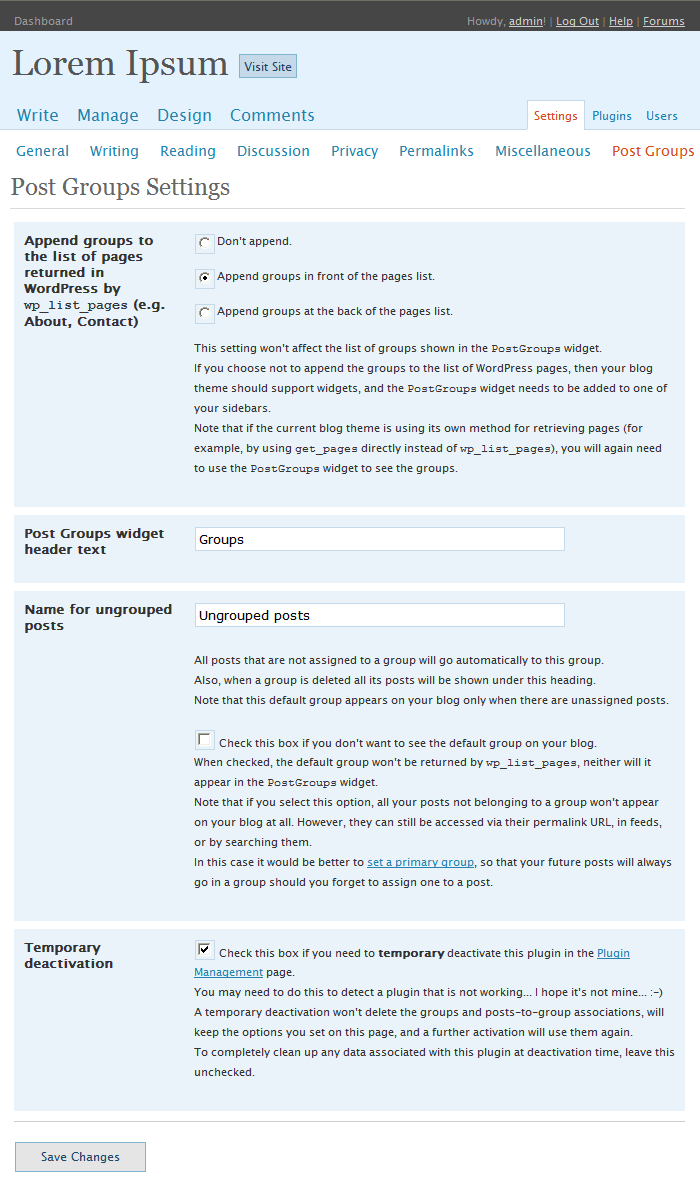 Post Groups Preview Wordpress Plugin - Rating, Reviews, Demo & Download