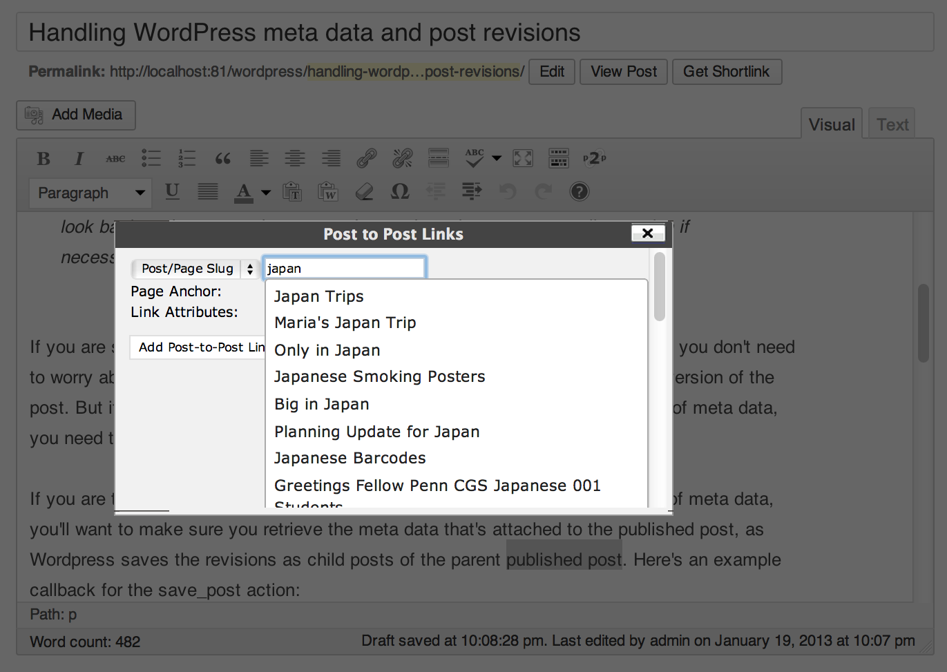 Post-to-Post Links II Preview Wordpress Plugin - Rating, Reviews, Demo & Download