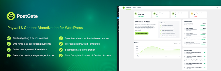 PostGate – Paywall & Content Monetization Preview Wordpress Plugin - Rating, Reviews, Demo & Download